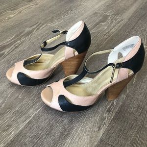Seychelles Retro Peep Toe T-Strap Heels